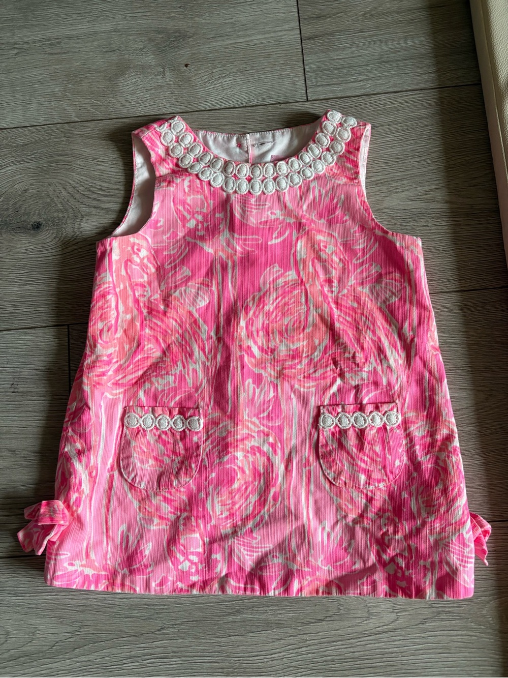 Lily Pulitzer Pink Floral Girls' Sleeveless Dress with Pearl like Trim
